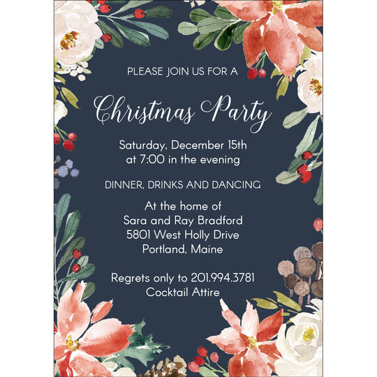 Navy Holiday Floral Invitations